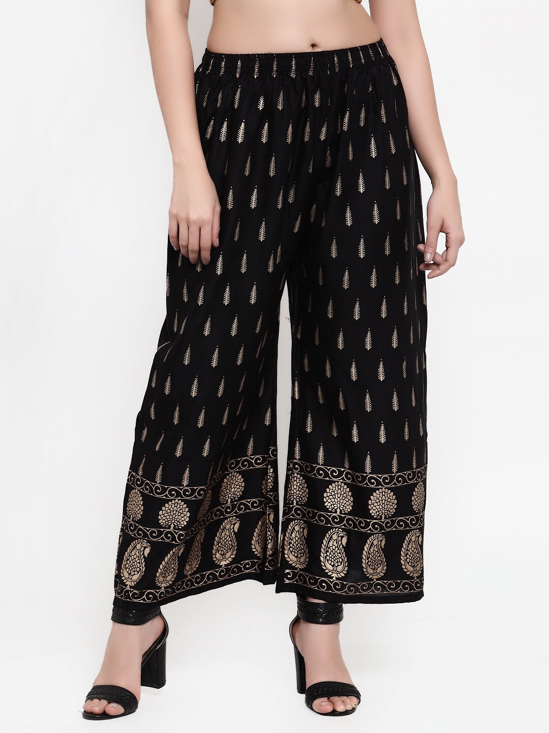 

Miaz Lifestyle Women Ethnic Motifs Printed Palazzos, Black