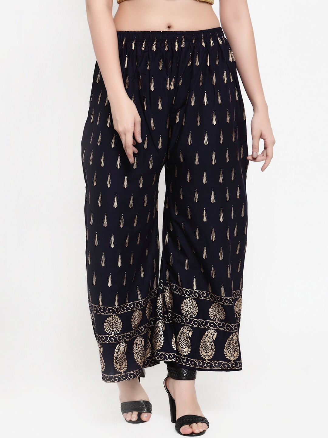 

Miaz Lifestyle Women Ethnic Motifs Printed Palazzos, Navy blue