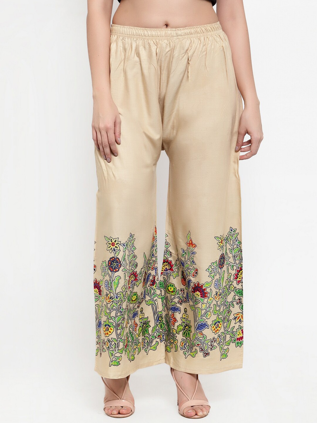 

Miaz Lifestyle Women Ethnic Motifs Embroidered Palazzos, Beige