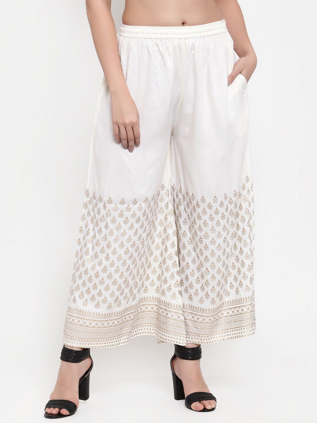 

Miaz Lifestyle Women Ethnic Motifs Printed Palazzos, Off white