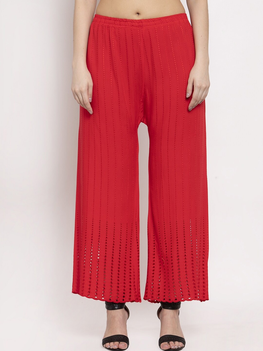 

Miaz Lifestyle Women Embroidered Palazzos, Red