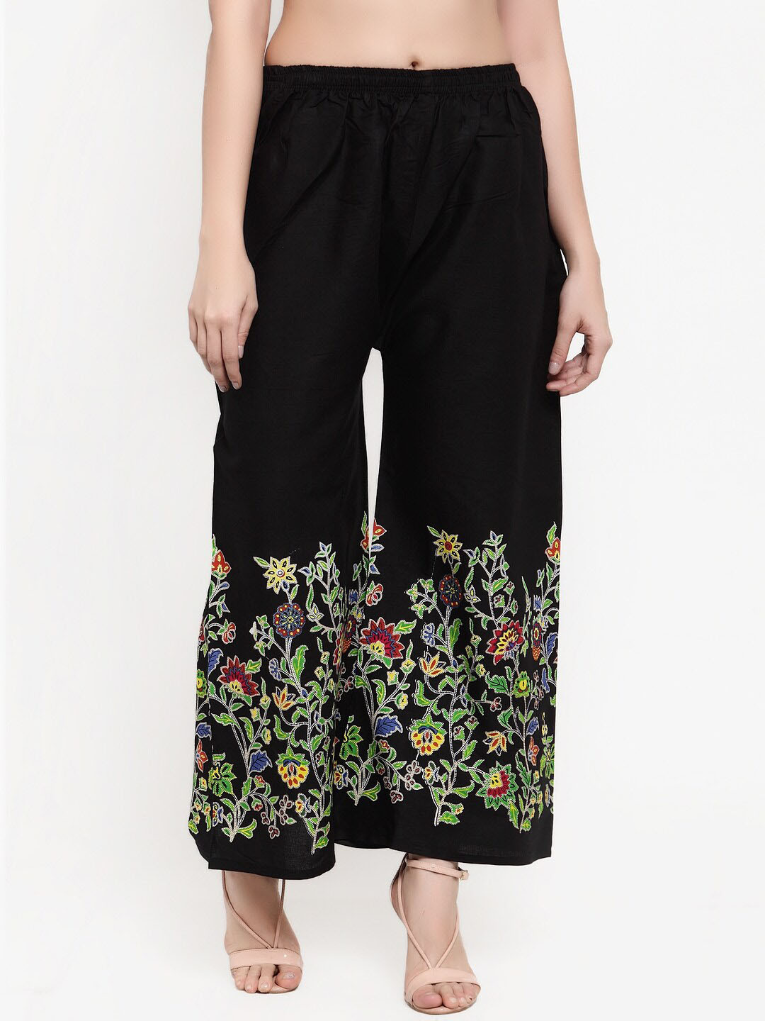 

Miaz Lifestyle Women Ethnic Motifs Hem Design Palazzos, Black