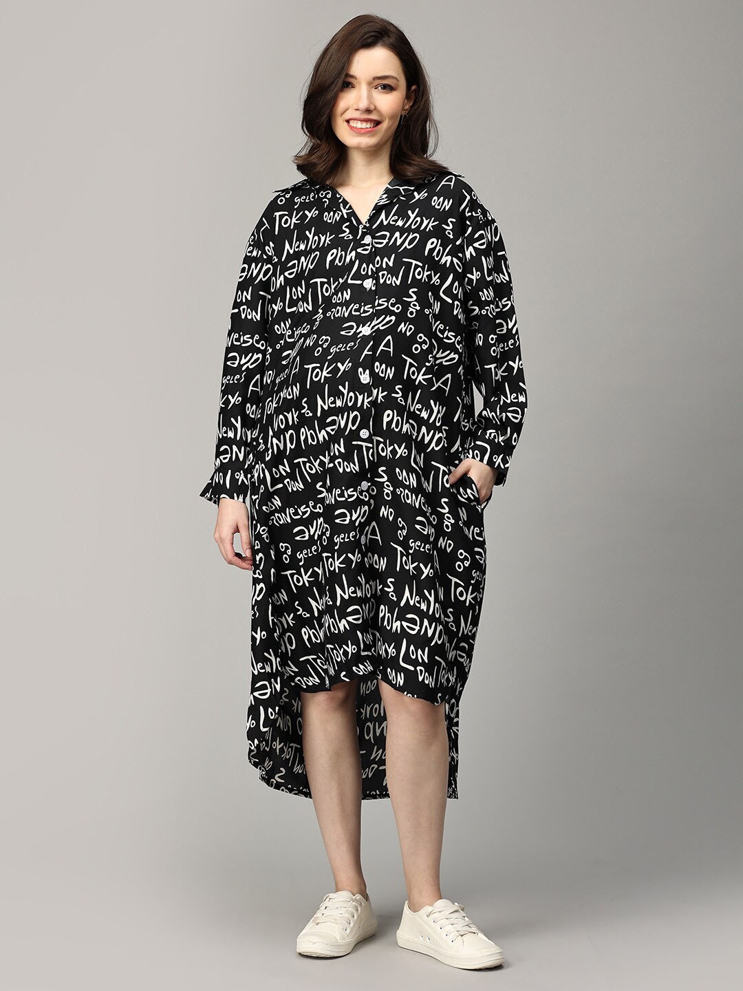 

The Mom Store Printed Crepe Maternity Oversized A-Line Midi Dress, Black