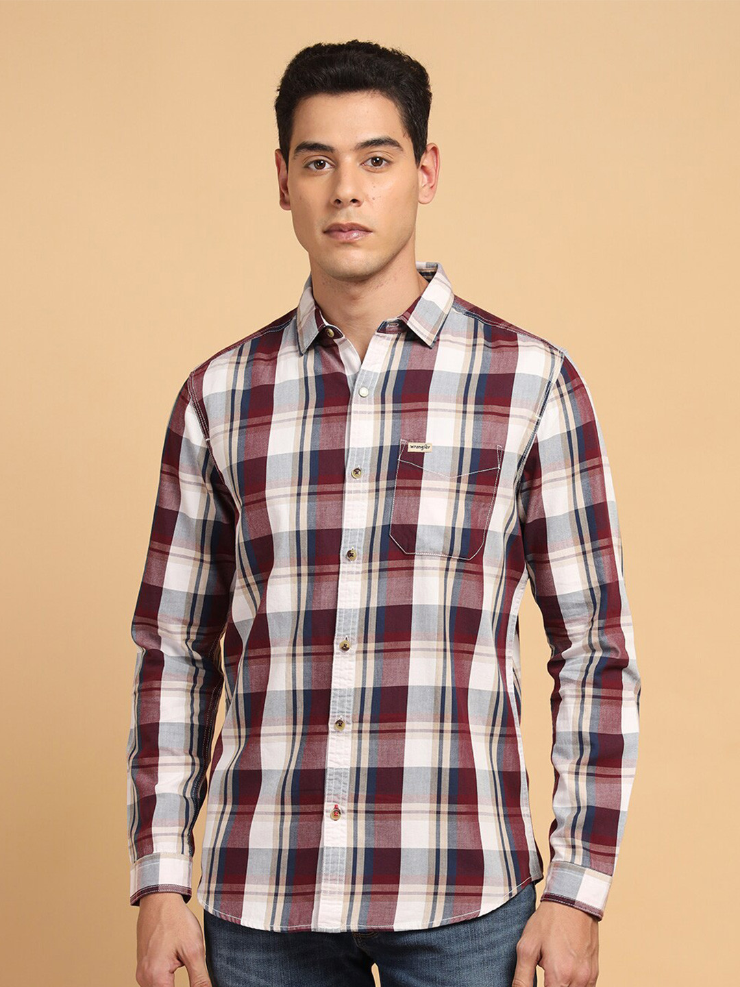 

Wrangler Tartan Checked Pure Cotton Casual Shirt, White