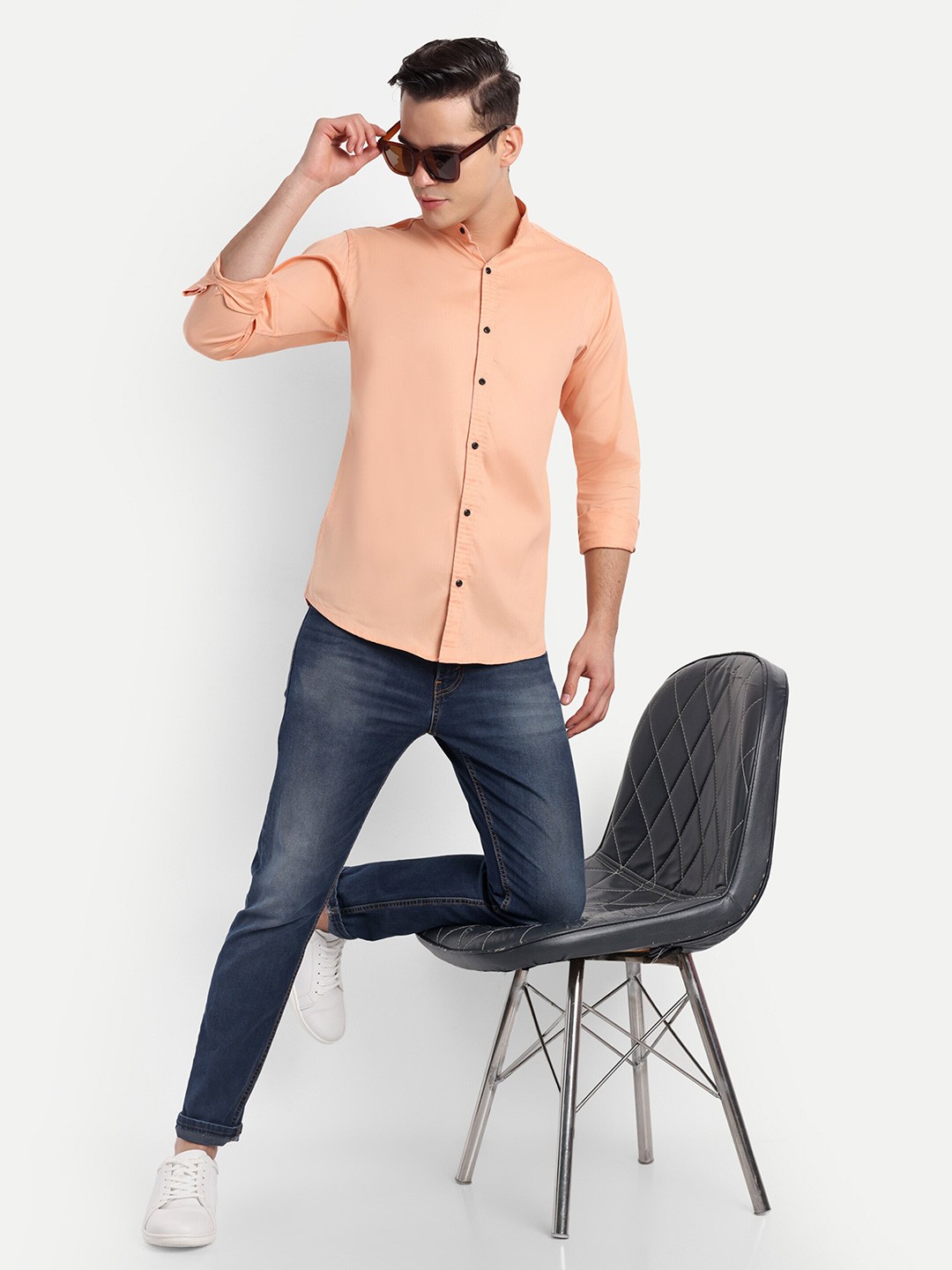 

S-LINE Standard Slim Fit Spread Collar Cotton Casual Shirt, Orange