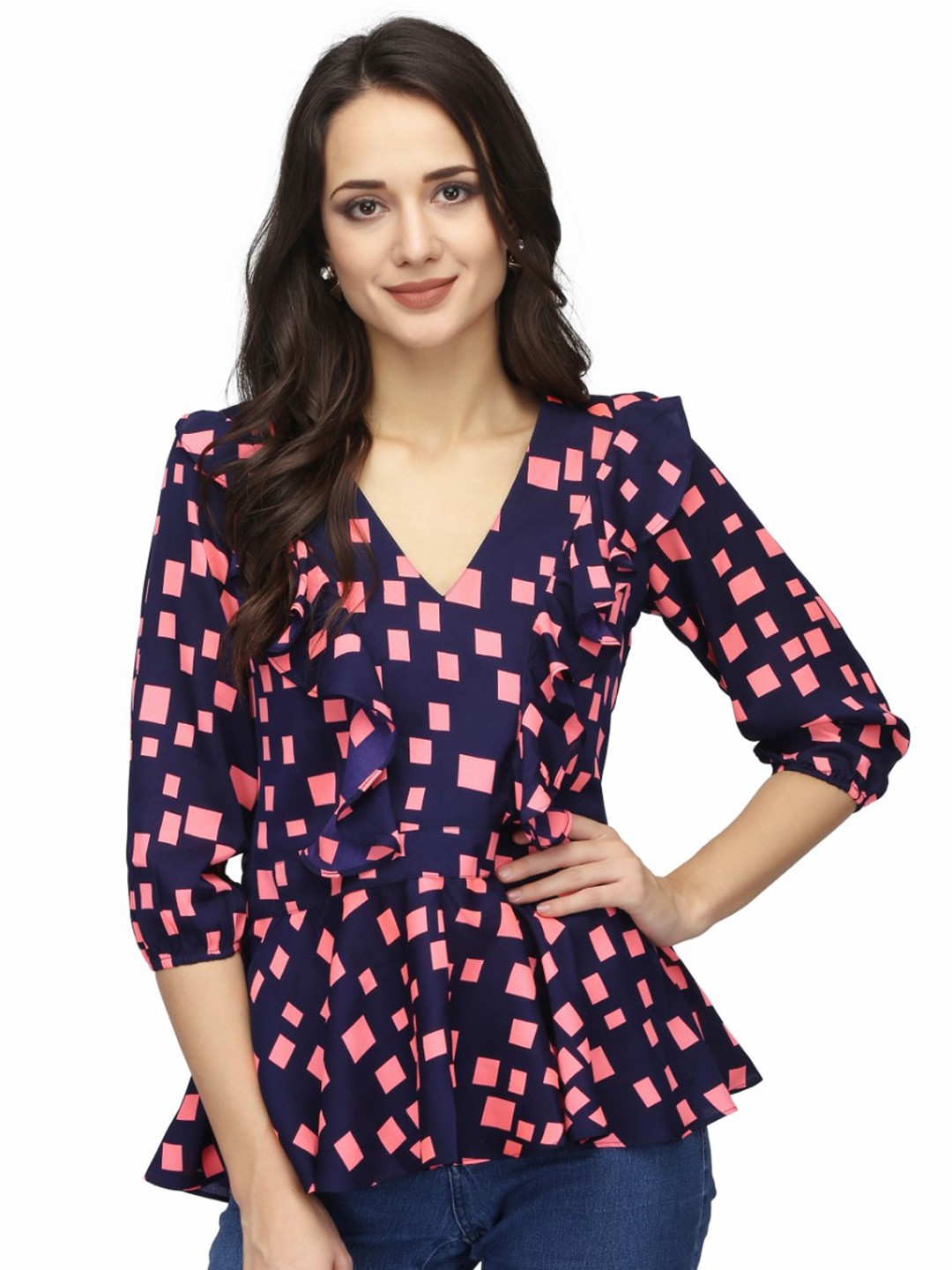 

Karmic Vision Geometric Print Crepe Top, White