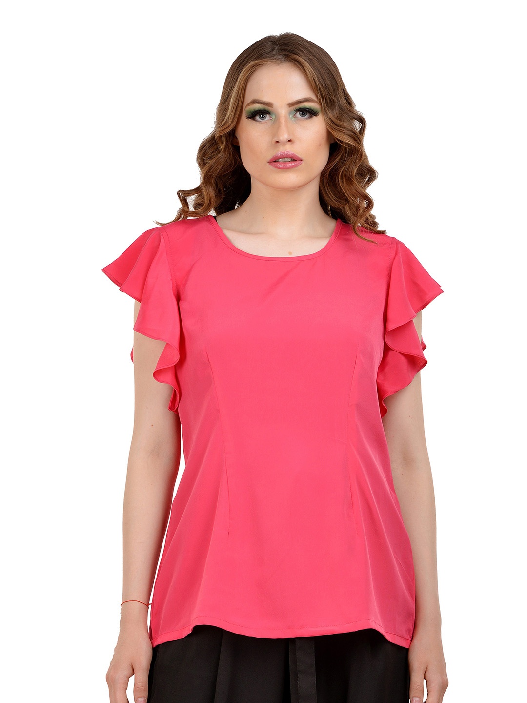 

Karmic Vision Round Neck Short Sleeves Crepe Top, Pink