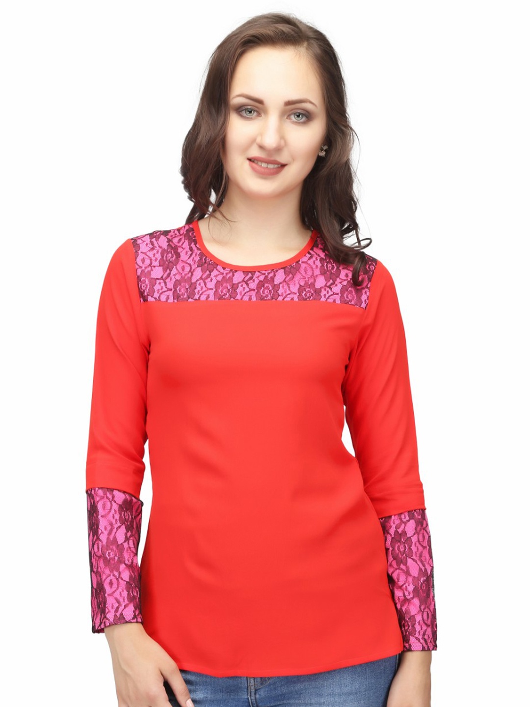 

Karmic Vision Floral Embellished Top, Red