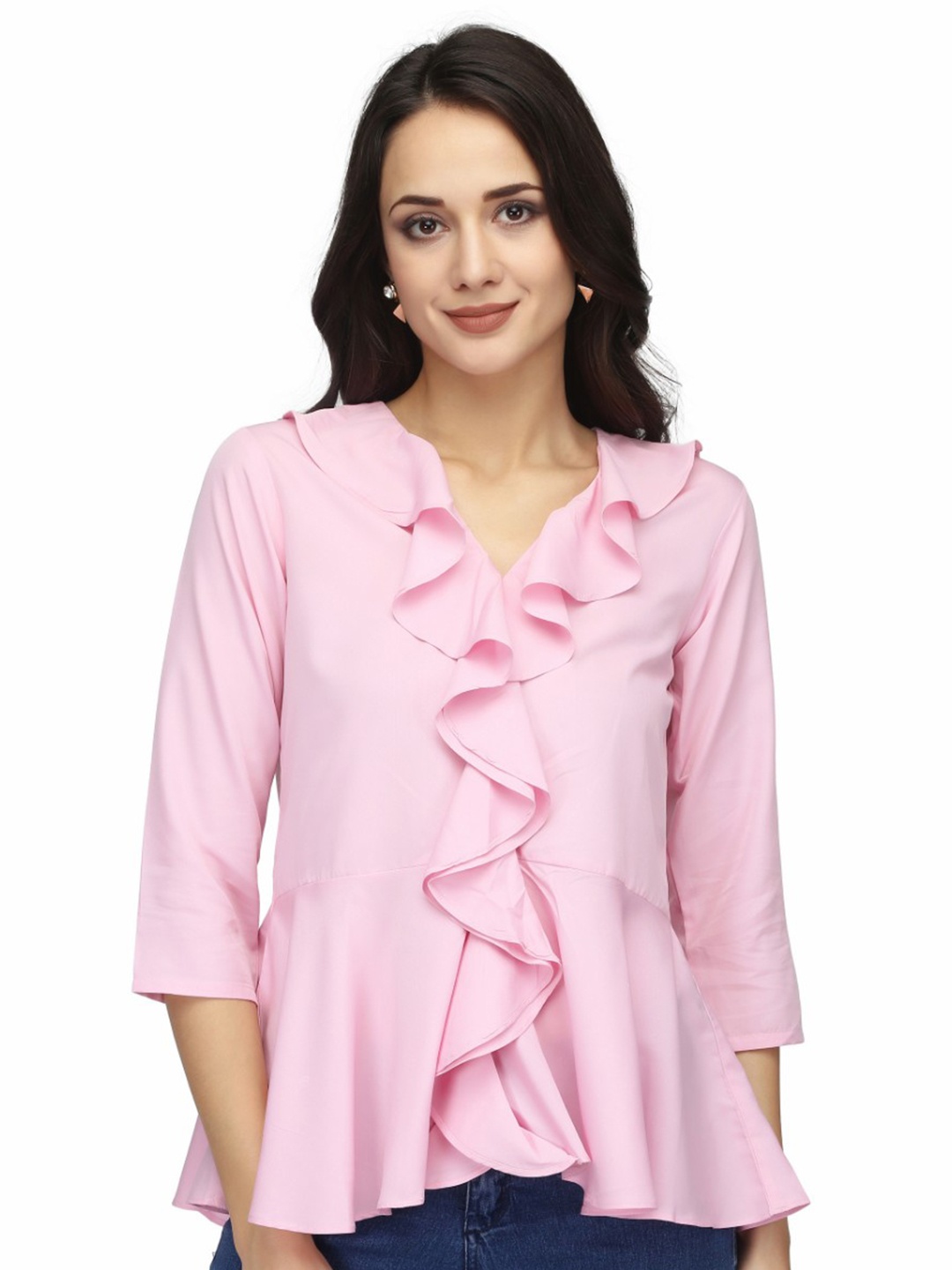 

Karmic Vision V-Neck Long Sleeves Crepe Top, Pink