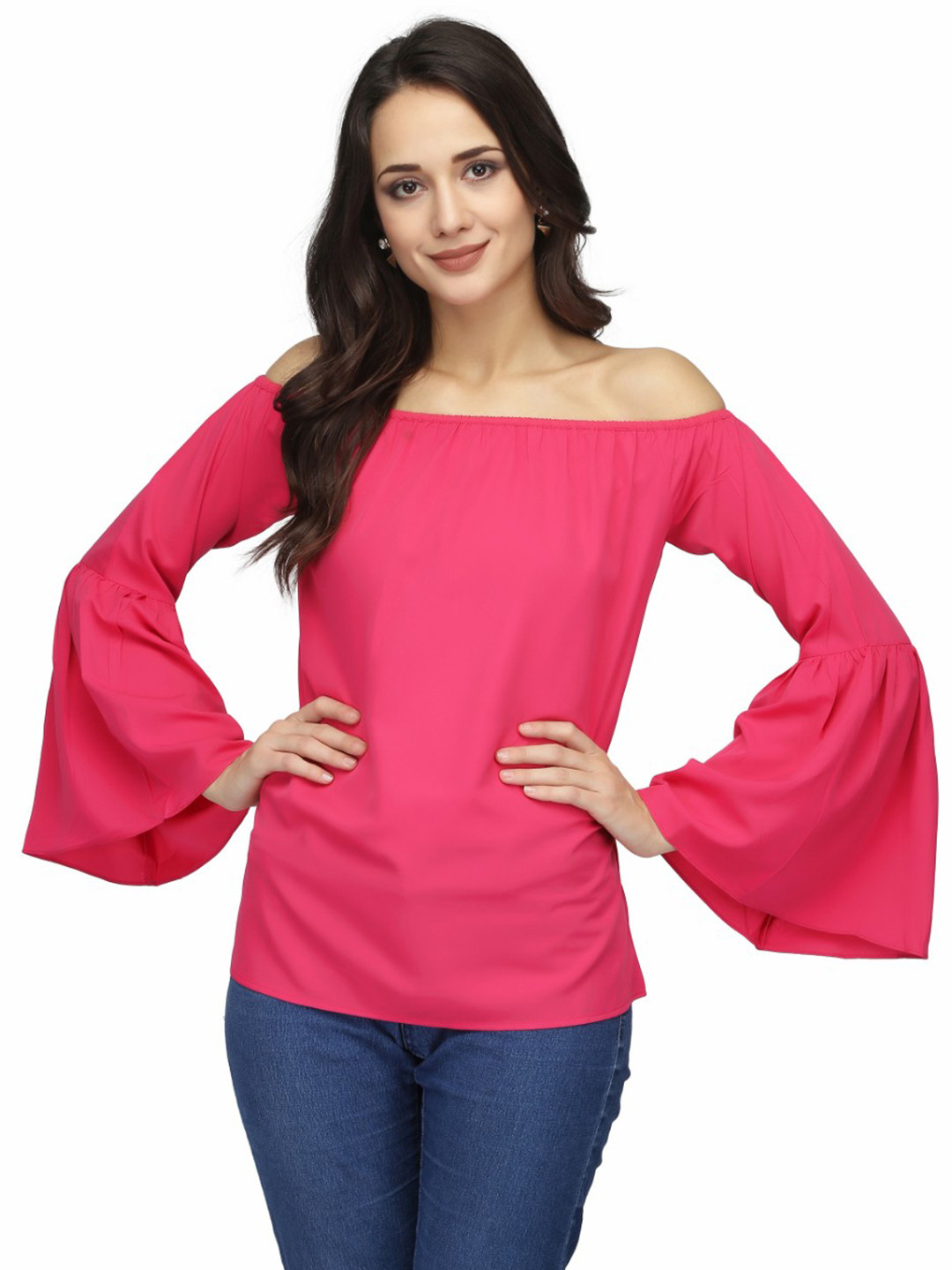 

Karmic Vision Off Shoulder Bell Sleeve Crepe Top, Red