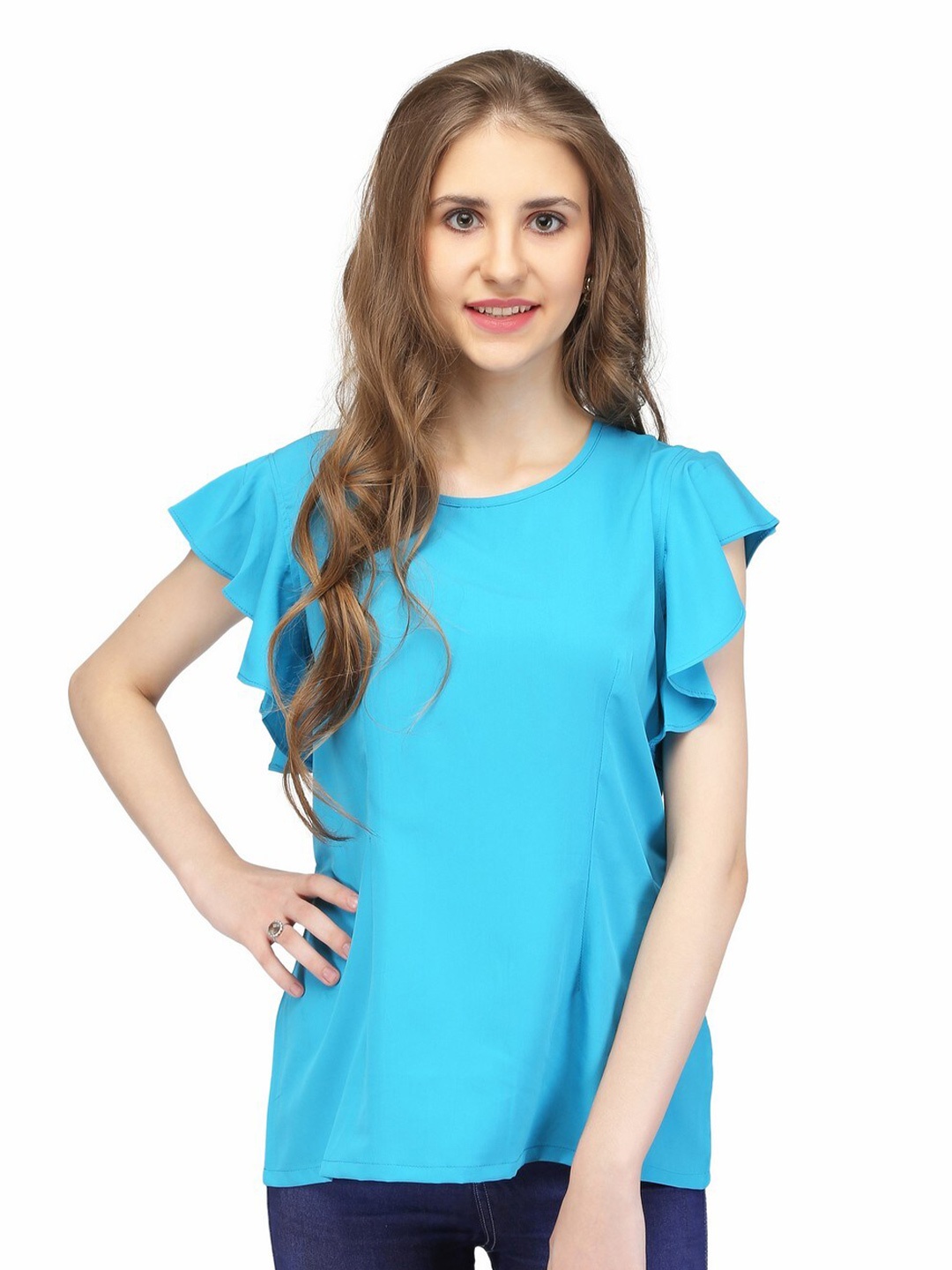 

Karmic Vision Flutter Sleeve Crepe Top, Blue