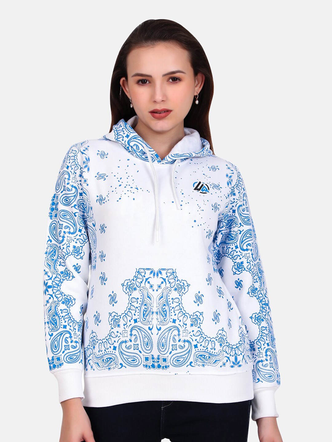 

WELL QUALITY Women Printed Hooded Sweatshirt, White