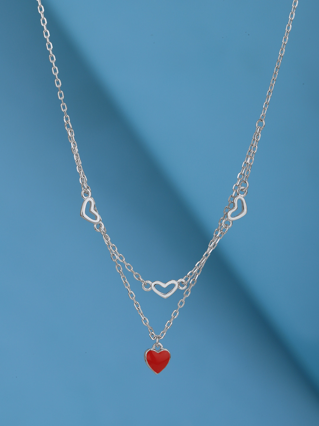 

VANBELLE 925 Sterling Silver Rhodium-Plated Enamelled Heart Layered Necklace