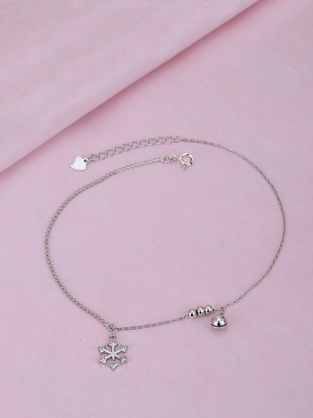 

VANBELLE 925 Sterling Silver Rhodium Plated with CZ Charm Anklet