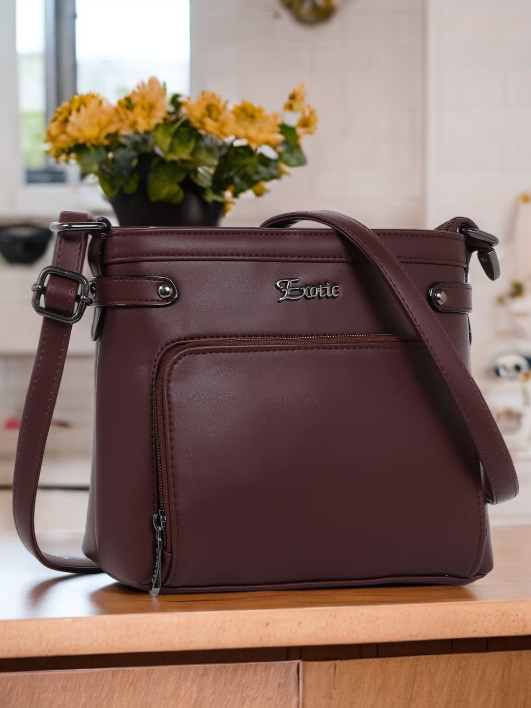 

Exotic PU Structured Tote Bag with Fringed, Brown