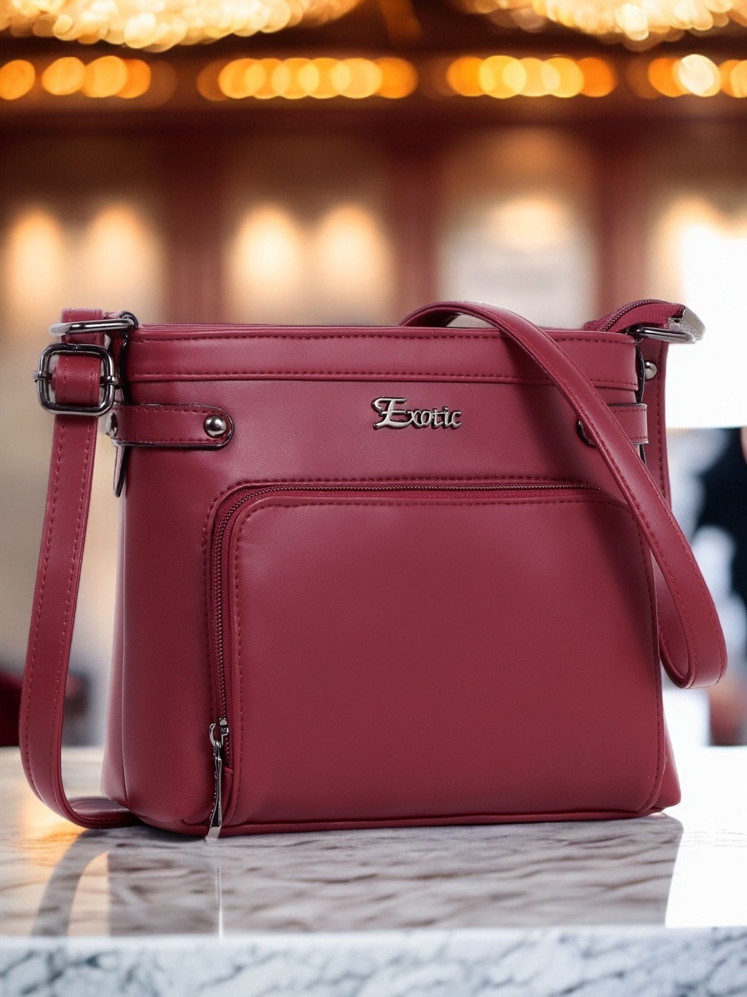 

Exotic PU Structured Shoulder Bag with Fringed, Maroon