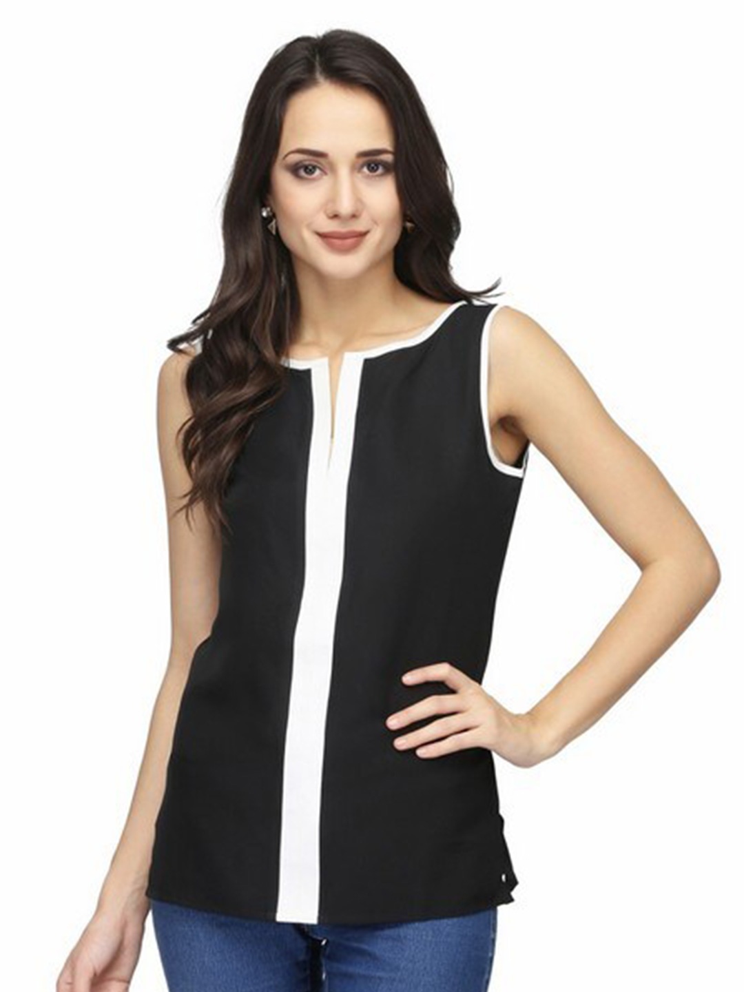 

Karmic Vision Notch Neck Sleeveless Top, Black