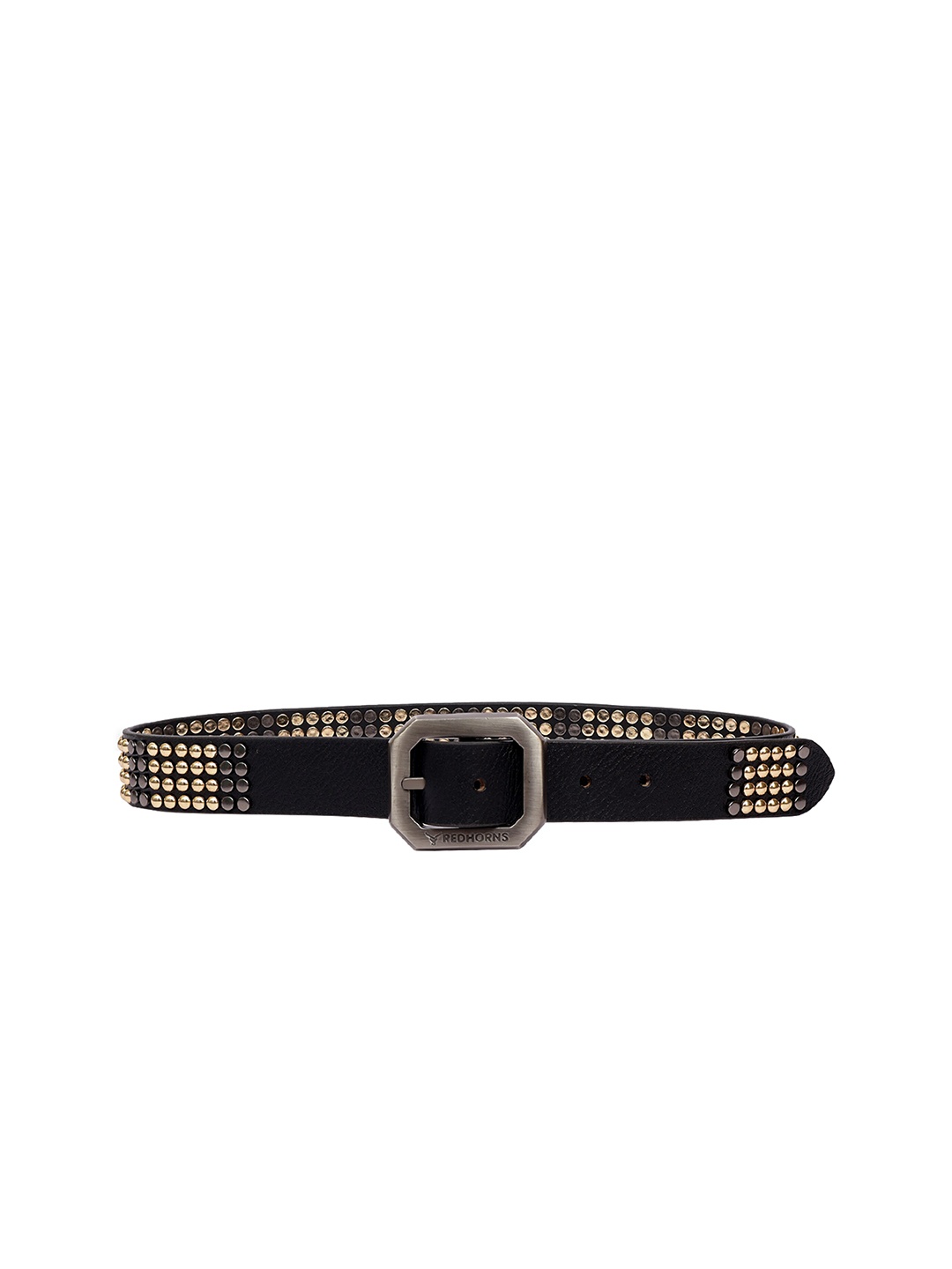 

REDHORNS Men Embellished Leather Belt, Black