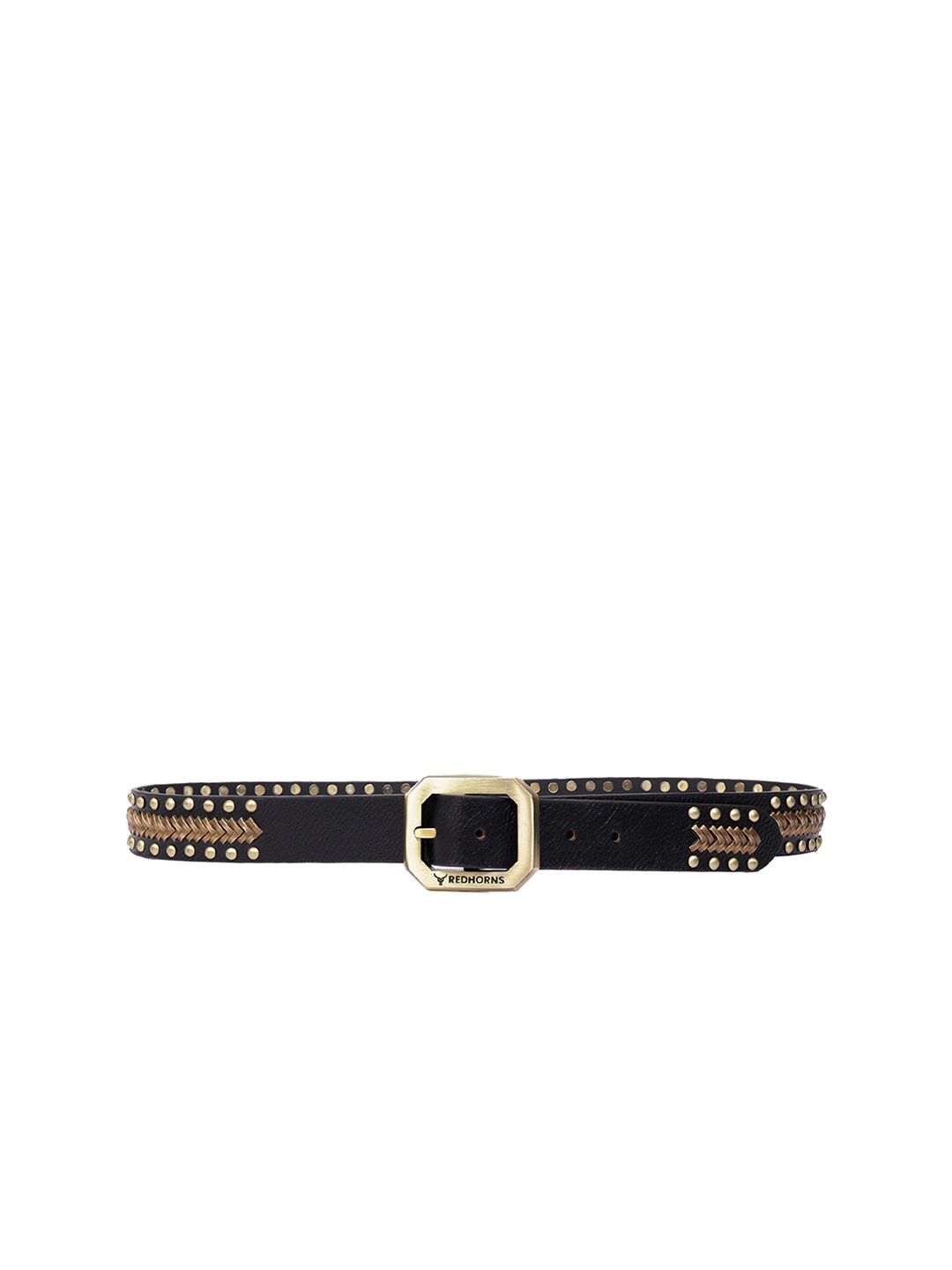 

REDHORNS Men Embellished Leather Belt, Black