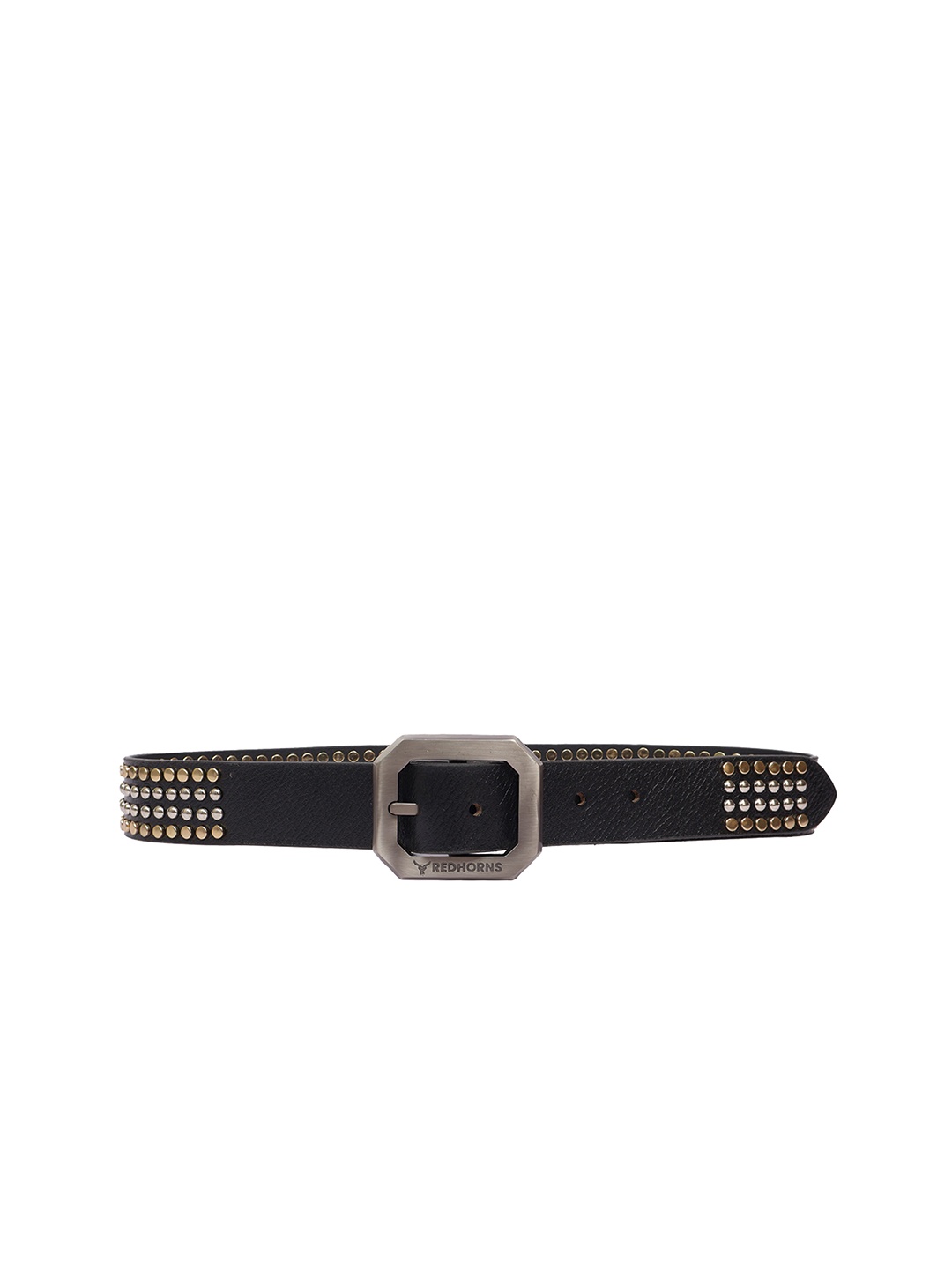 

REDHORNS Men Embellished Leather Belt, Black