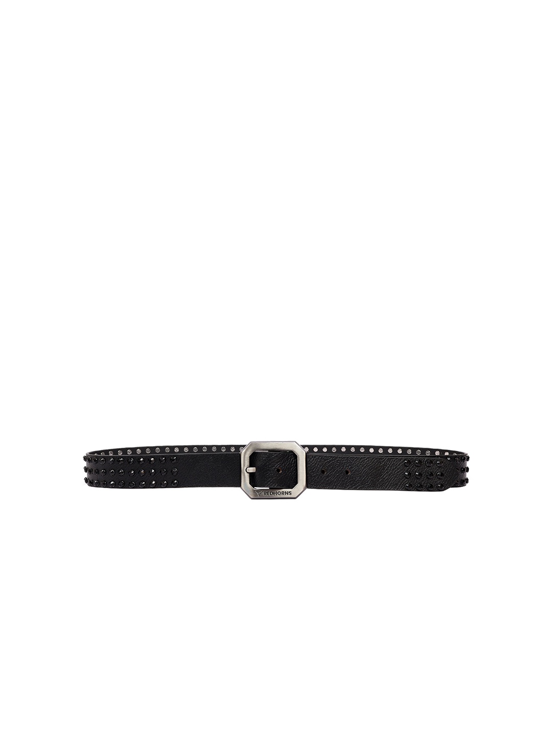 

REDHORNS Men Embellished Leather Belt, Black