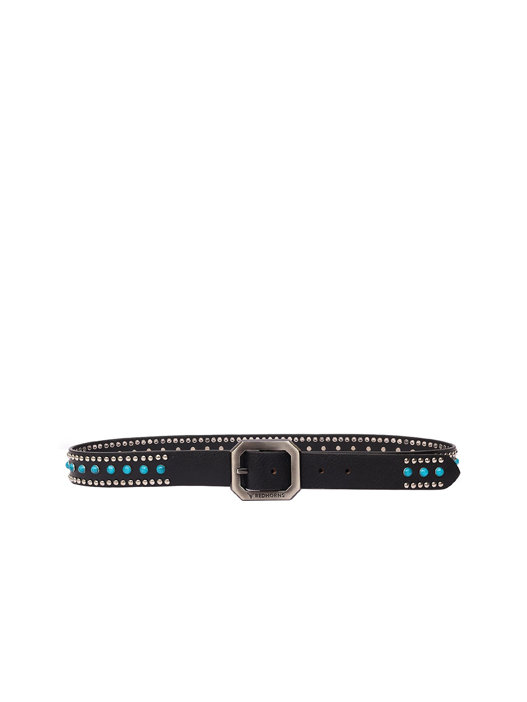 

REDHORNS Men Embellished Leather Belt, Black