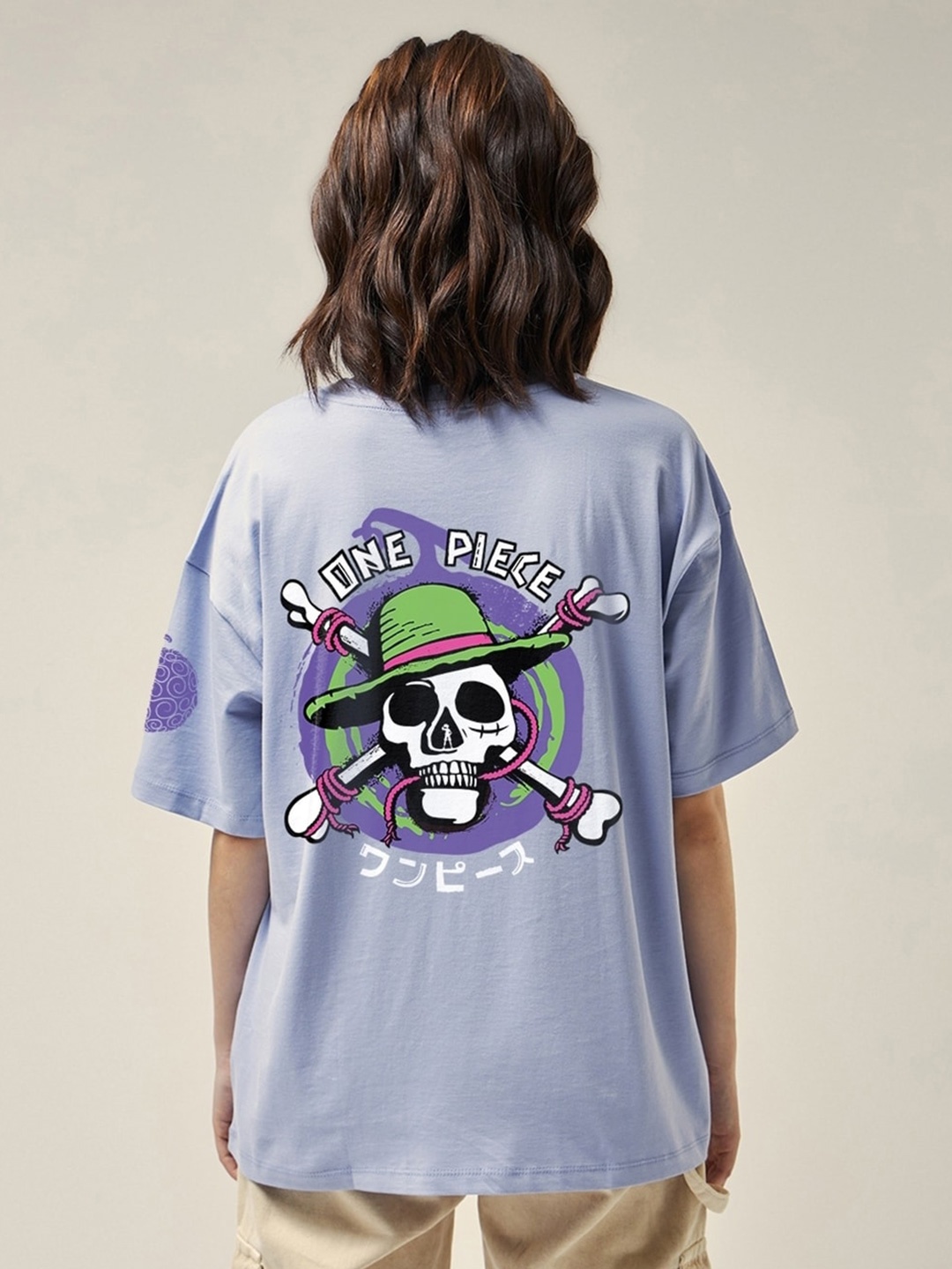 

Bewakoof Official One Piece Merchandise Printed Cotton Oversized T-shirt, Purple