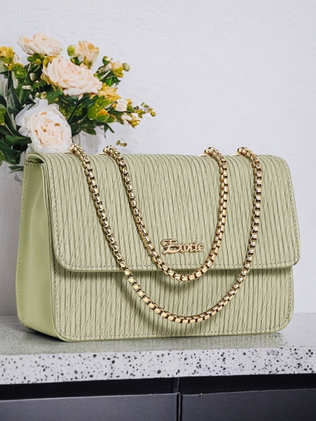 

Exotic Textured PU Shopper Sling Bag, Green