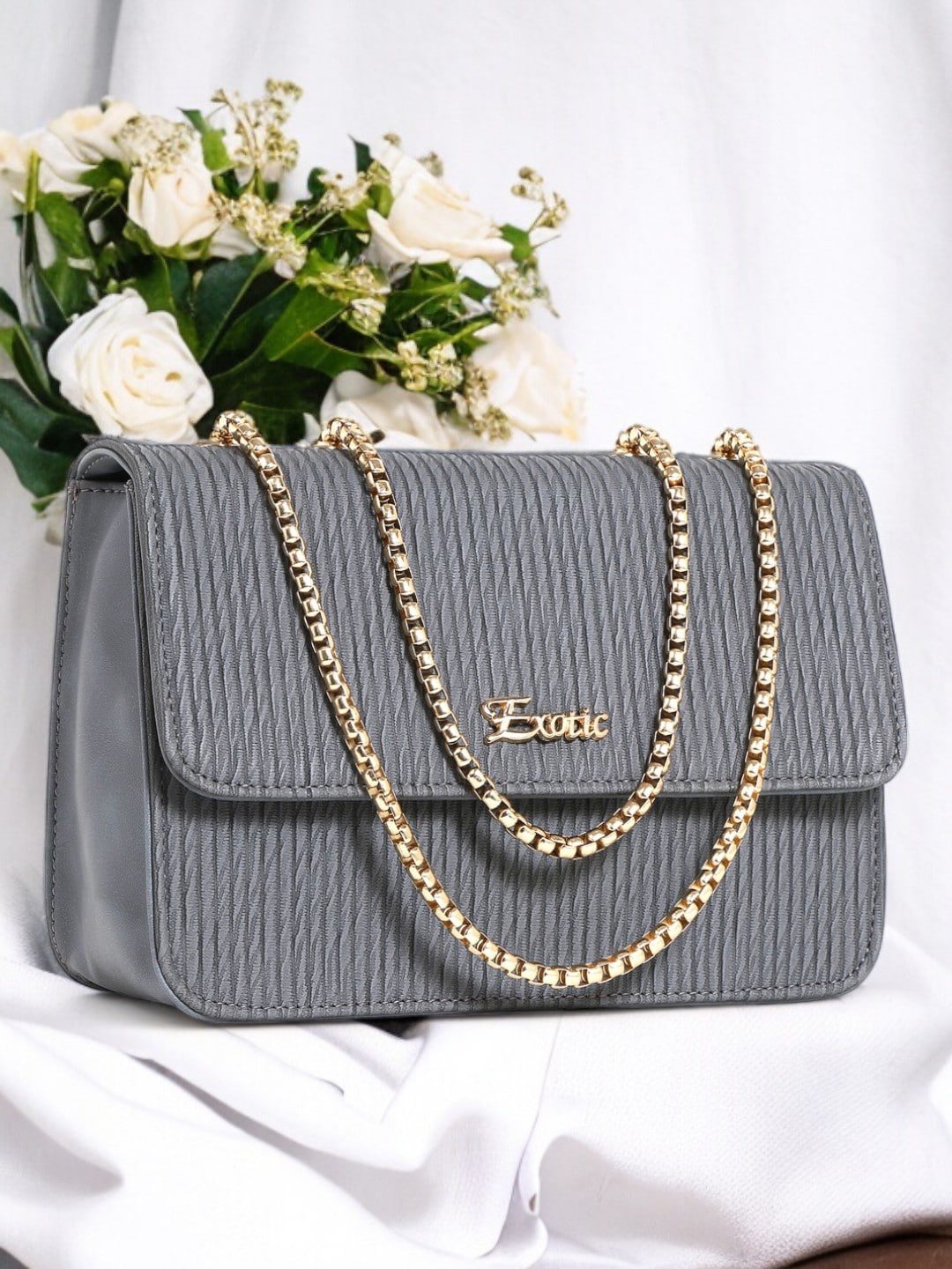 

Exotic Textured PU Structured Sling Bag, Grey