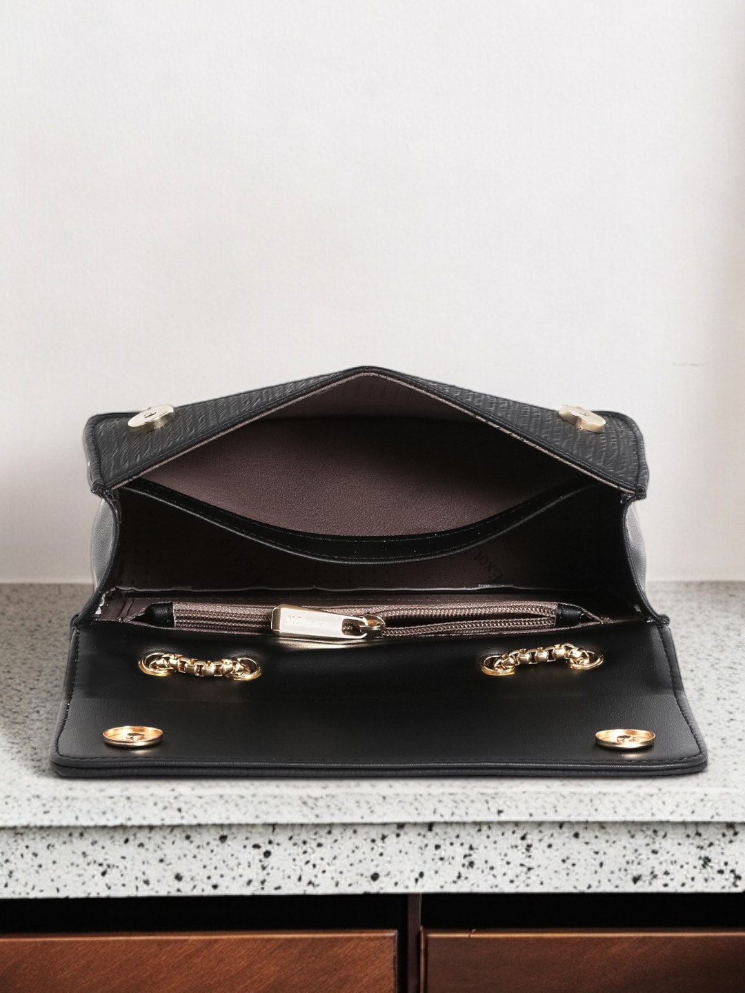 

Exotic Embellished PU Swagger Sling Bag, Black