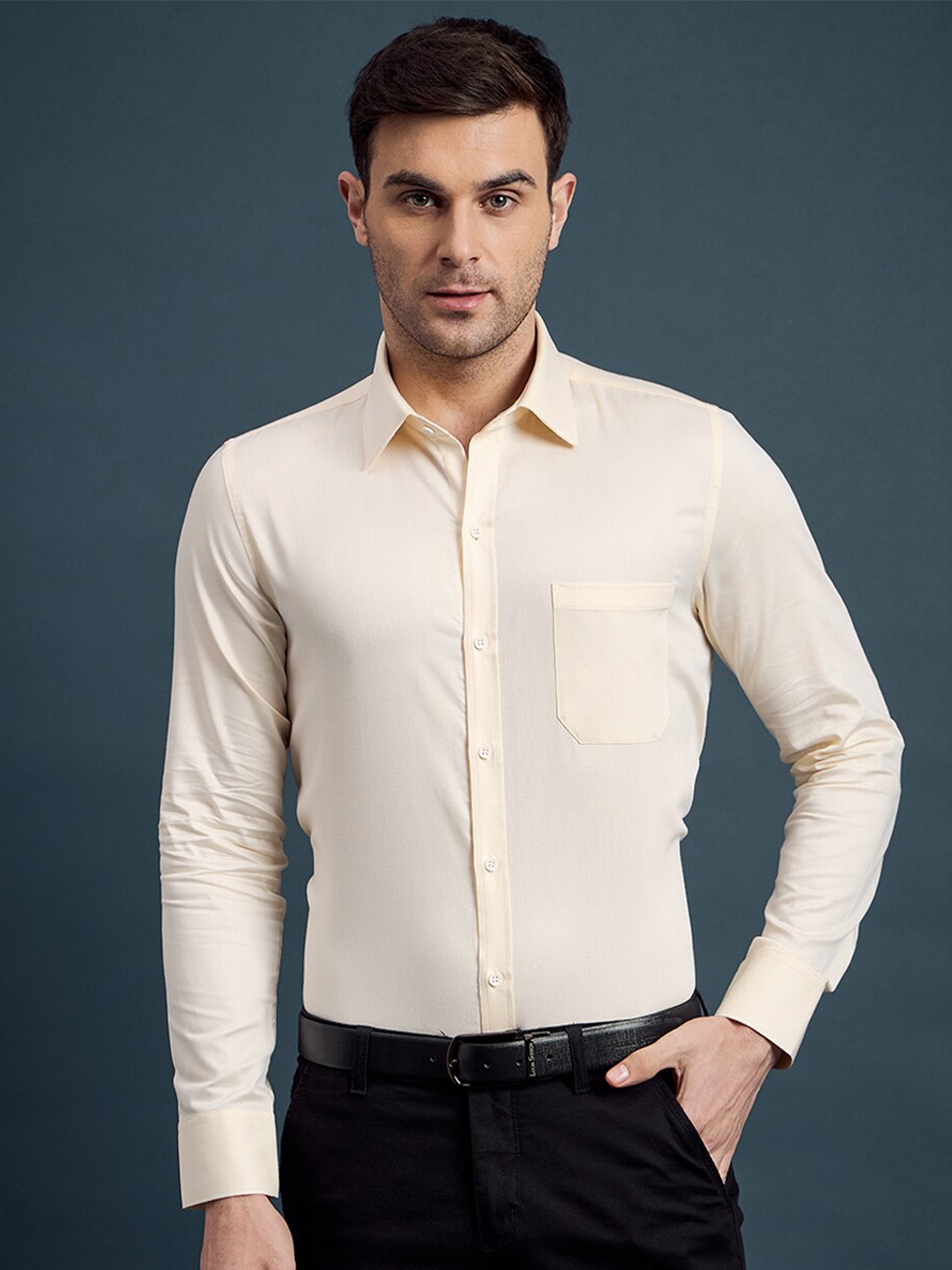 

LOUIS STITCH India Slim Regular Fit Spread Collar Pure Cotton Formal Shirt, Yellow