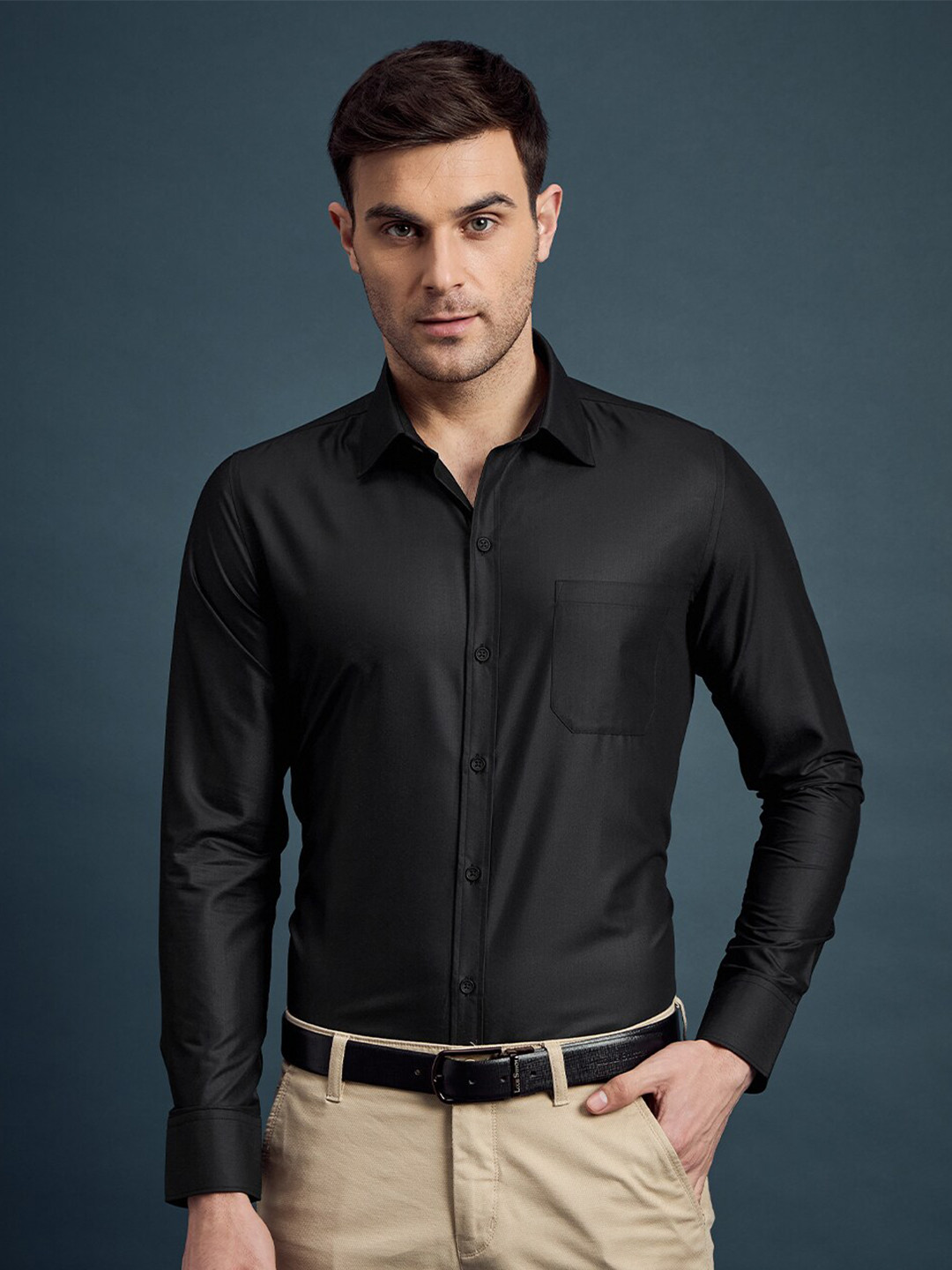 

LOUIS STITCH India Slim Fit Spread Collar Long Sleeves Formal Shirt, Black