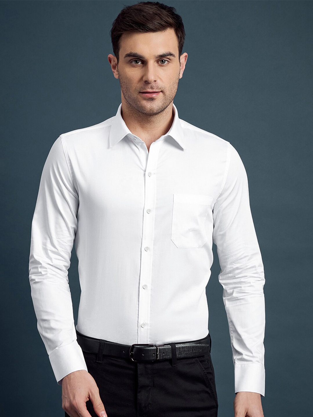 

LOUIS STITCH India Slim Cotton Slim Fit Spread Collar Curved Formal Shirt, White