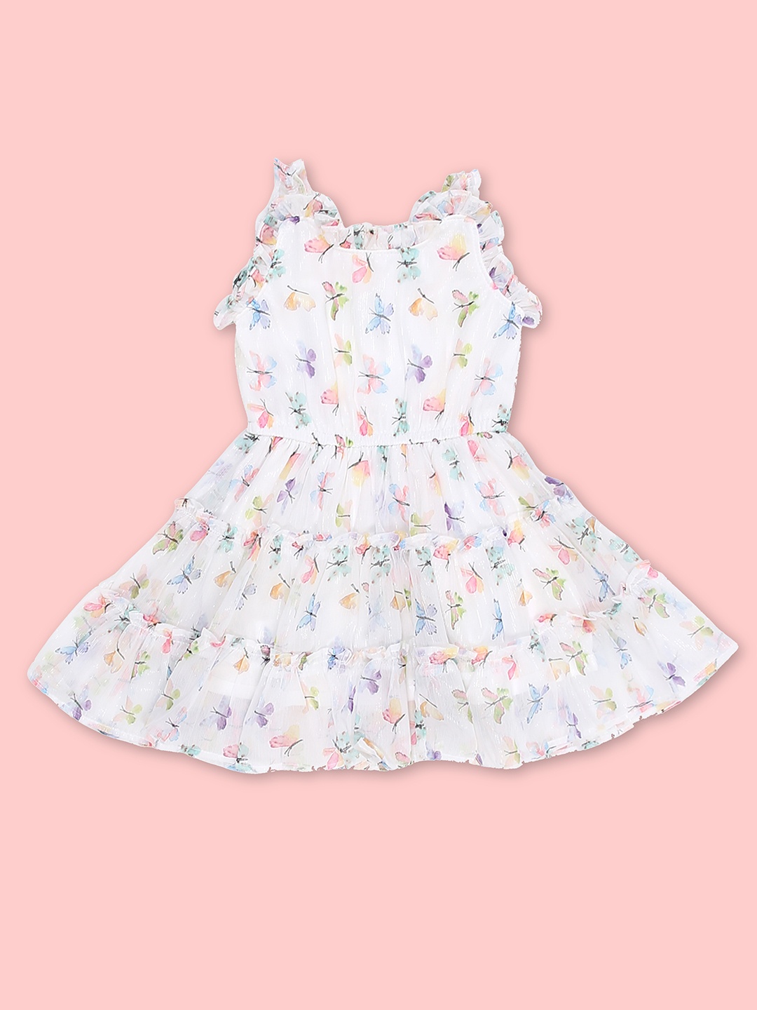 

Doodle Floral Printed Fit & Flare Dress, White