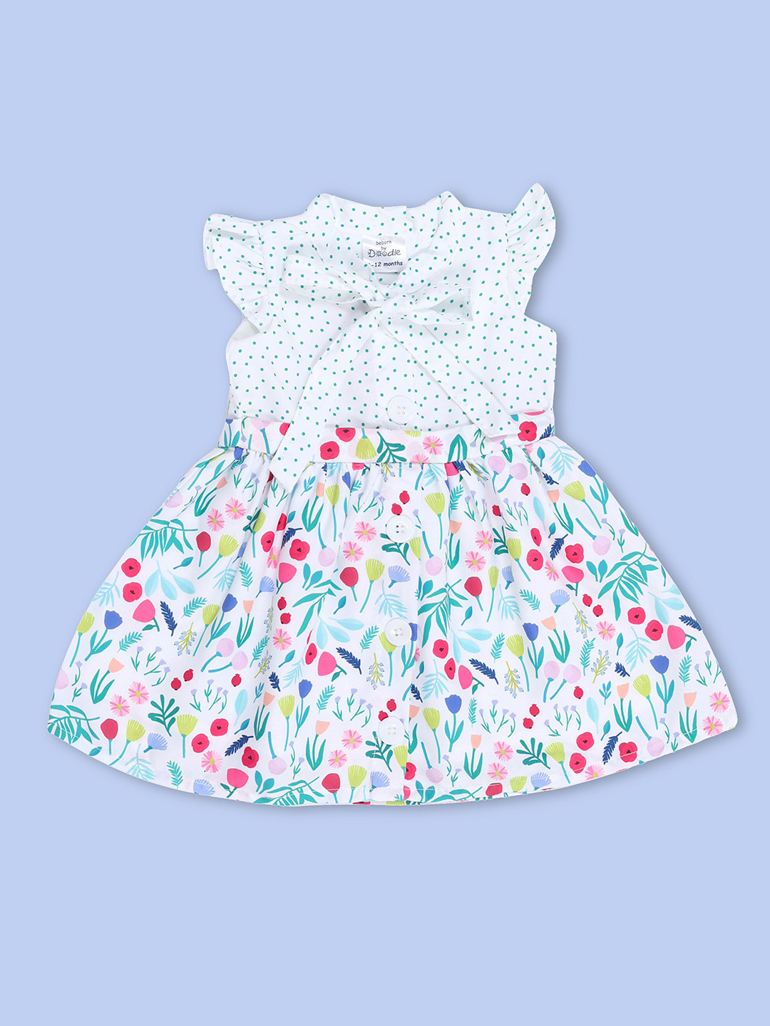 

Doodle Girls Conversational Printed Cap Sleeves Tie-Ups Detail Satin Fit & Flare Dress, White