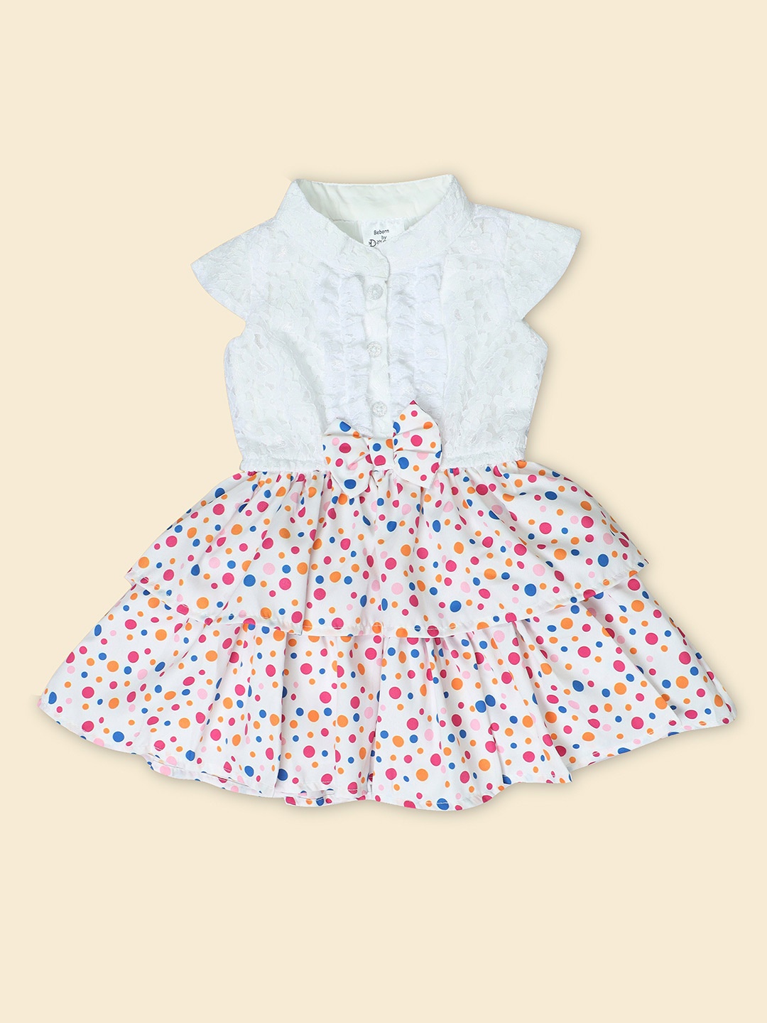 

Doodle Girls Abstract Print Shirt Collar Sleeveless Satin Fit & Flare Dress, White
