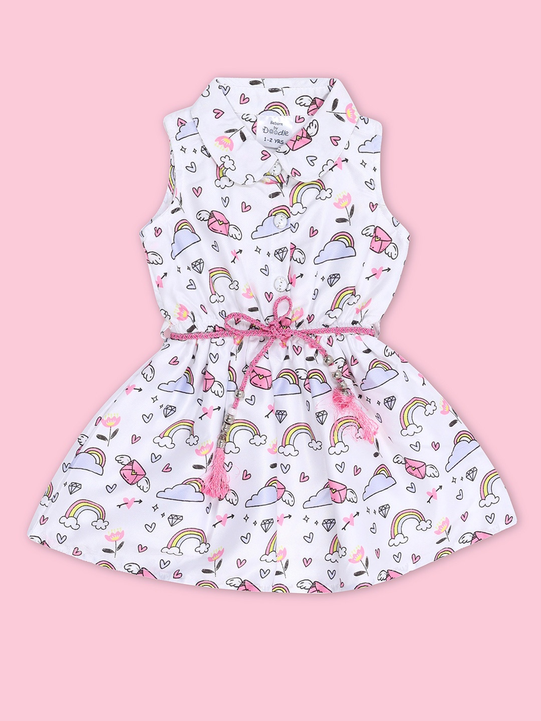 

Doodle Conversational Printed Fit & Flare Dress, White