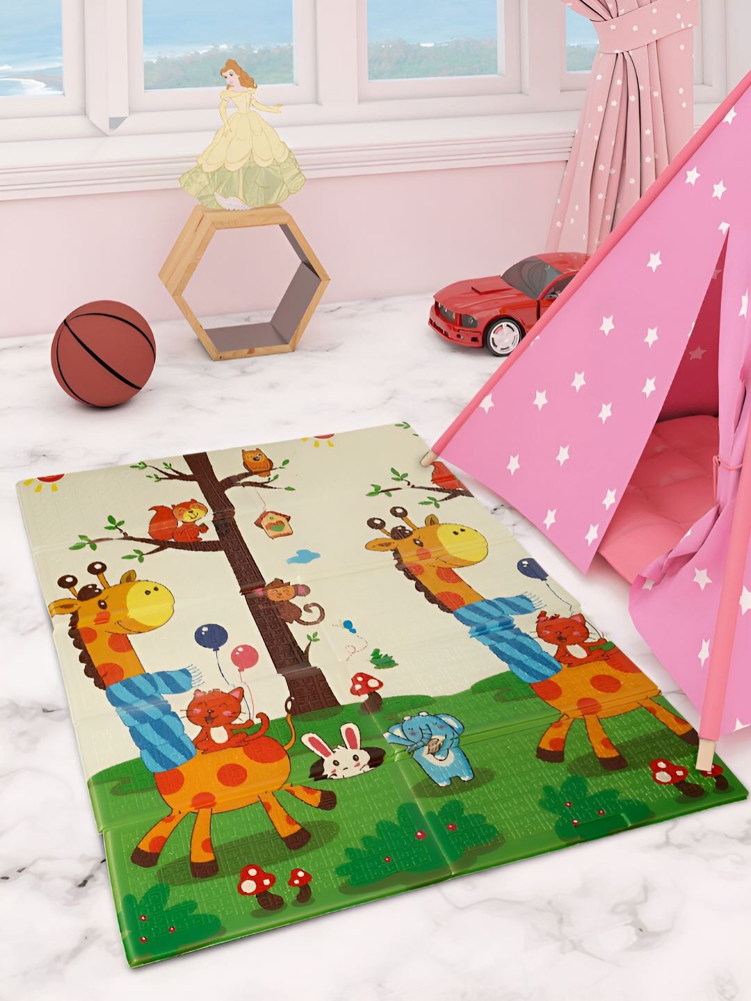

FABINALIV Kids Blue & Green Cartoon Printed Rectangle Water Resistant Floor Mat