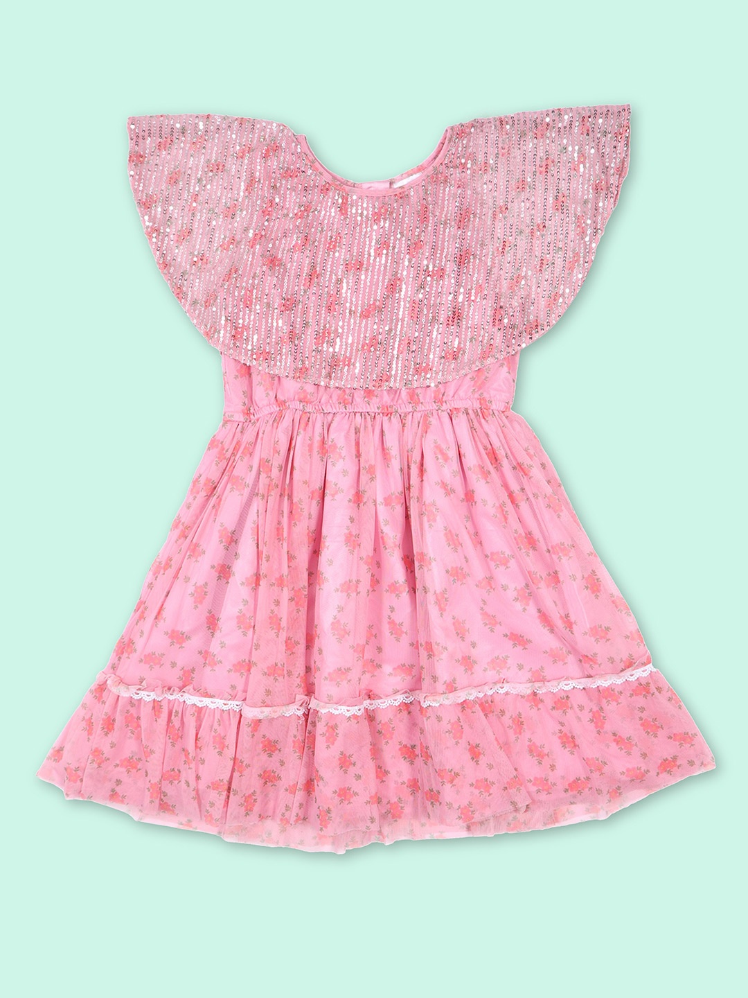 

Doodle Floral Printed Fit & Flare Dress, Pink