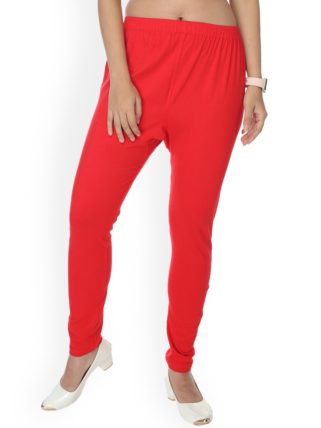 

Comfy Pro Mid Rise Churidar Length Leggings, Red