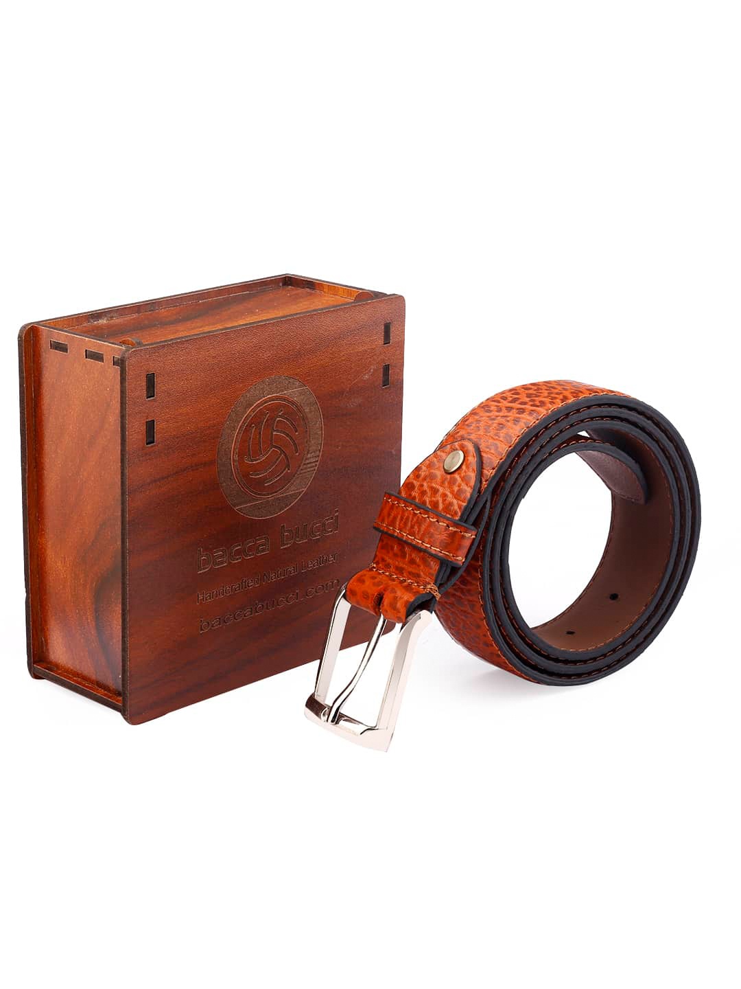 

bacca bucci Men Textured Leather Belt, Brown