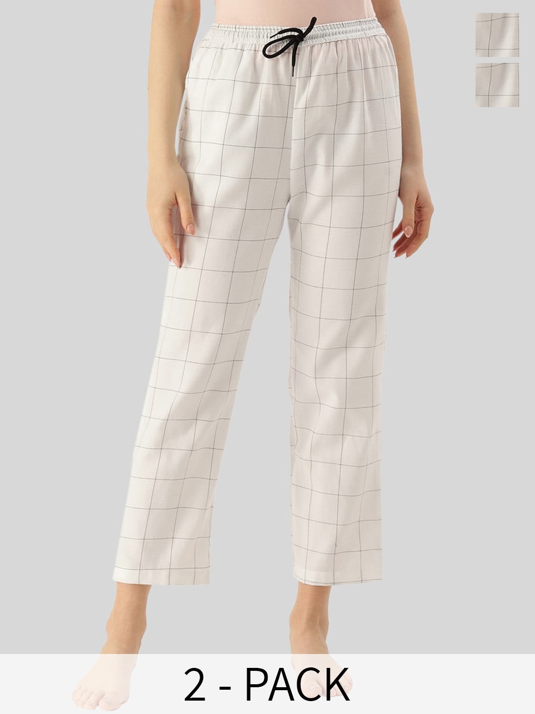 

Kryptic Women Set Of 2 Checked Lounge Pants, Off white