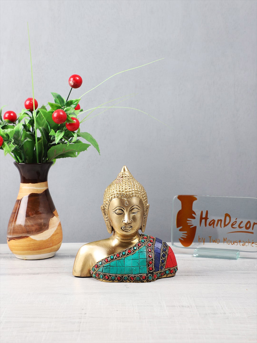 

Two Moustaches Gold-Toned Brass Buddha Showpiece