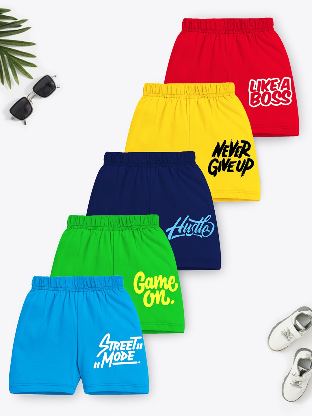 

Trampoline Boys Pack of 5 Typography Printed Cotton Shorts, Green