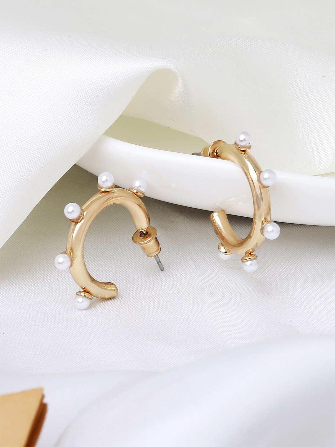 

JOKER & WITCH Gold-Plated Pearls Contemporary Half Hoop Earrings