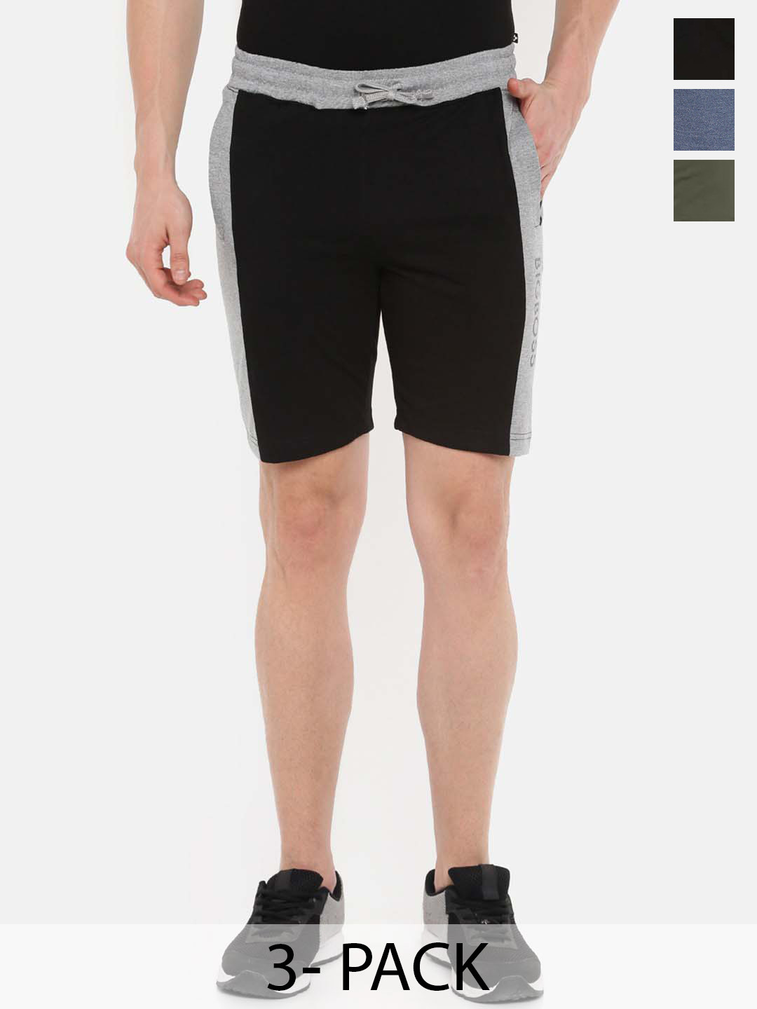 

Dollar Men Pack Of 3 Mid-Rise Cotton Shorts, Black