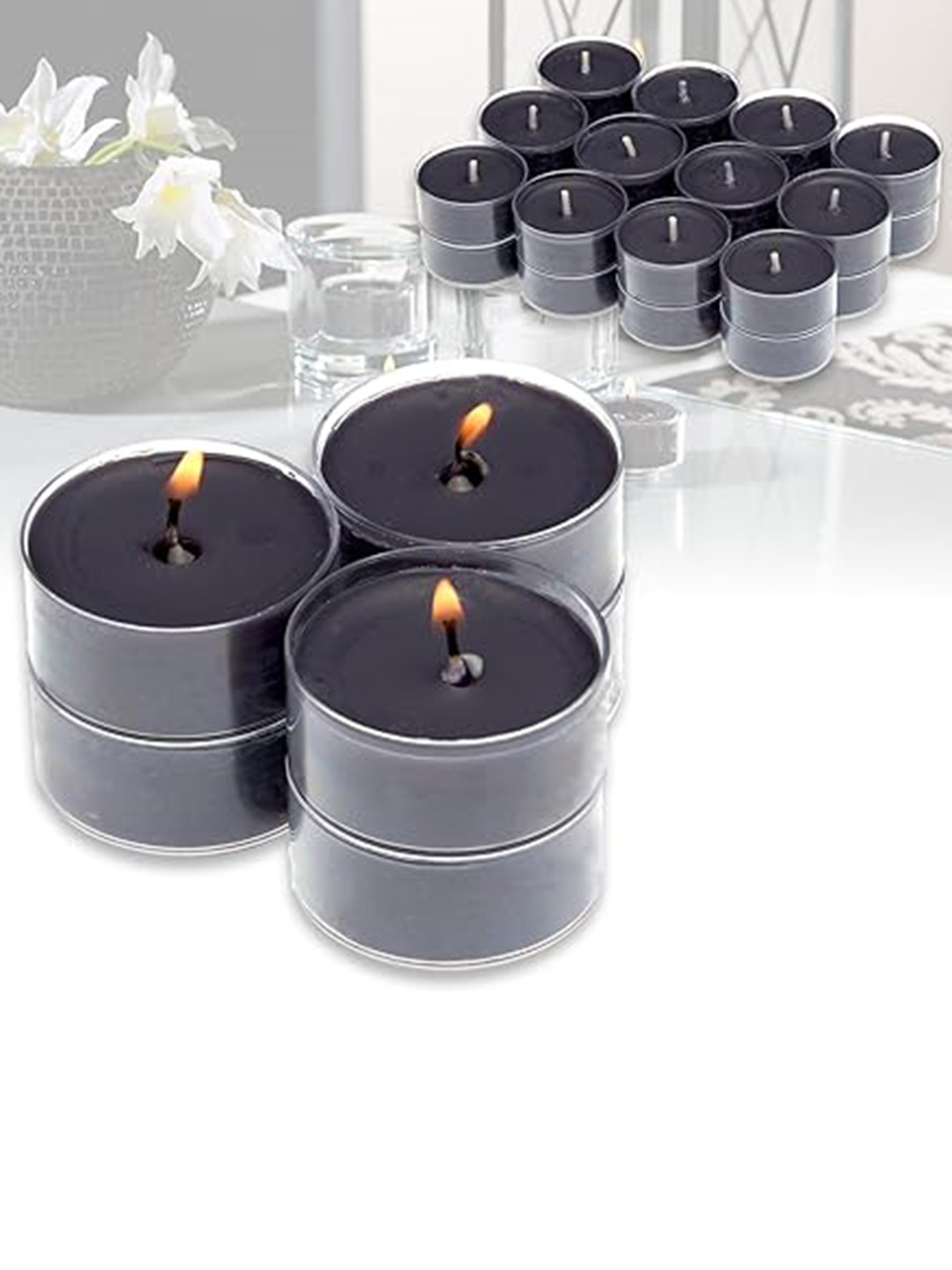 

Seva Home Set Of 20 Noir Tealight Candles, Black
