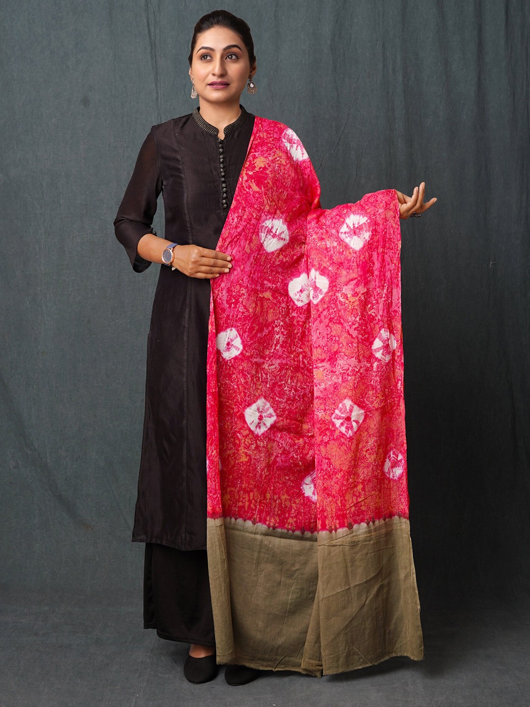 

Unnati Silks Printed Pure Cotton Bandhani Dupatta, Pink