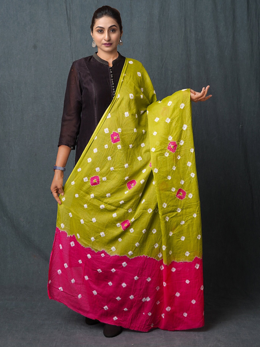 

Unnati Silks Printed Pure Cotton Bandhani Dupatta, Green
