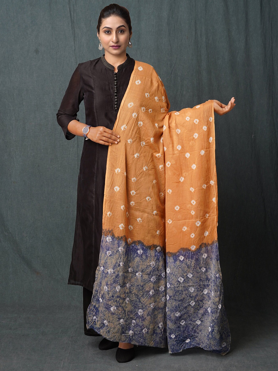 

Unnati Silks Printed Pure Cotton Bandhani Dupatta, Cream